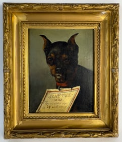 Antique Ptg Doberman Buy Me I'm only 25 Cents
