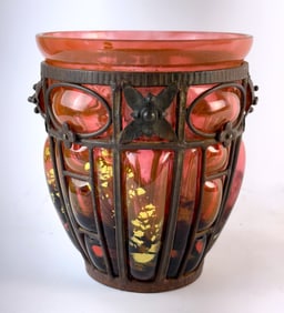 Daum Nancy & Majorelle Art Glass & Iron Vase