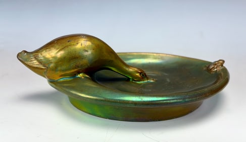 Rare Antique Zsolnay Goose & Frog Iridescent Dish