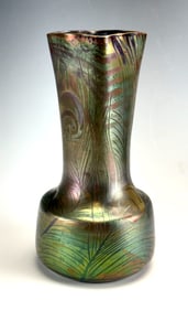 Henri Mercier Iridescent Ceramic Vase w Feathers