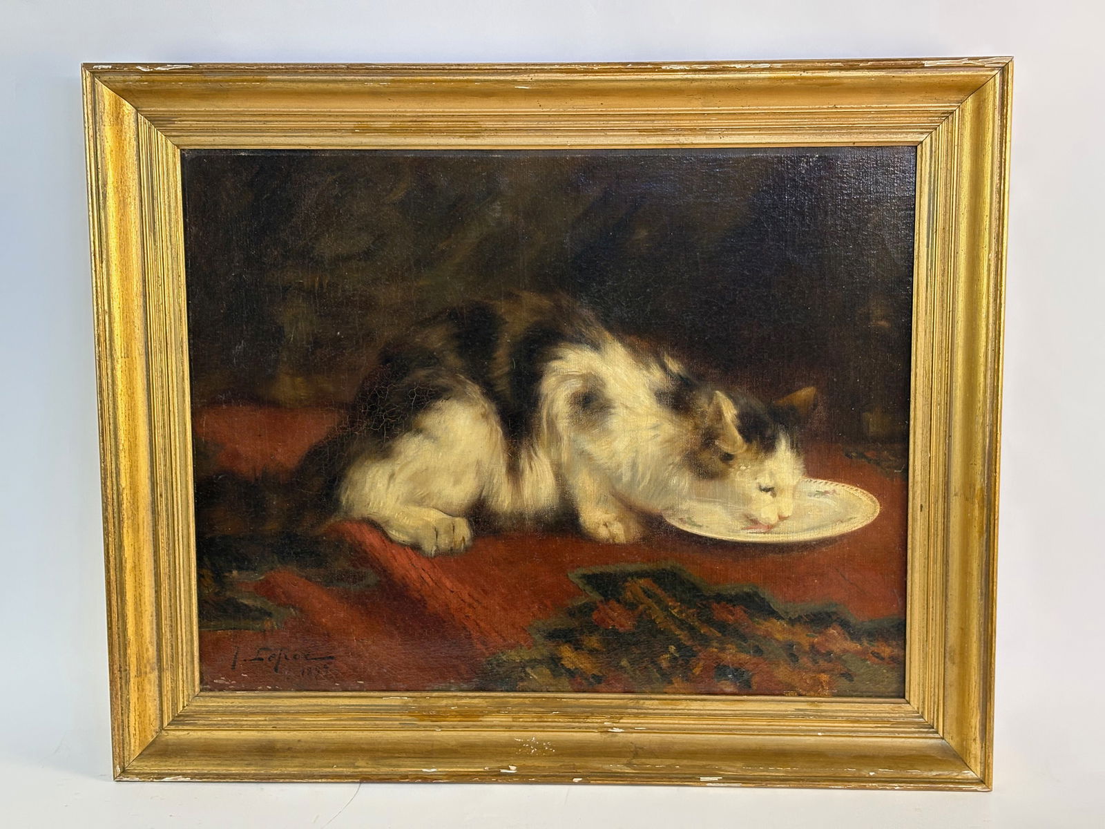 Jules LeRoy Painting "Cat Drinking" Sgd (1 of 4)