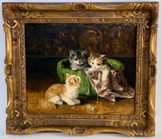 Alfred Brunel De Neuville Painting of Cats sgd