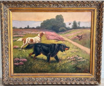 Leroux Painting of Hunting Dogs in the Field