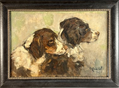 Emile Valentin Cardinal 2 Hounds Dog Painting