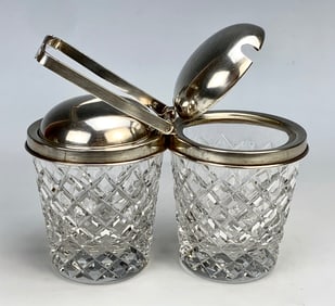 Cartier Sterling & Glass Double Jam Jars