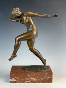 Art Deco Bronze of Nude Dancer Otomar Suchy
