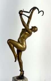 Henry Calot Deco Bronze Figurine Dancer w Snakes