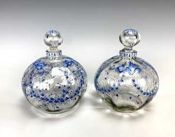 Pair Emile Galle Art Glass Perfume Bottles Sgd