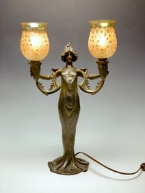 Lucien Alliot (1877-1967) Art Nouveau Lady Lamp
