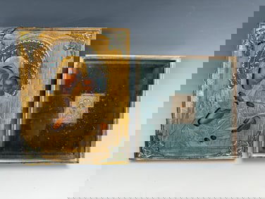 Russian Silver & Enamel Oklad Icon w Sm Icon