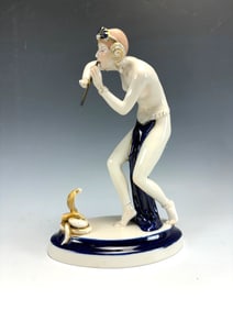 Royal Dux Nude Snake Charmer Porcelain Figurine