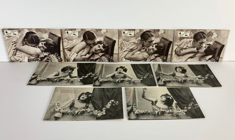 9 Antique Lady & Couple Photographic Postcards