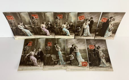 9 c.1912 French Photographs Of A Couple Postcards