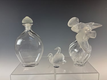 3 Sgd Lalique Items Perfume, Paperweight & Bottle