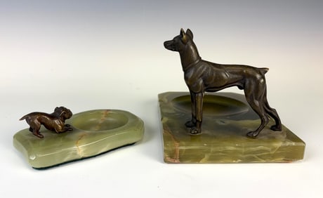 2 Antique Bronze Dog Figurines Terrier & Pinscher