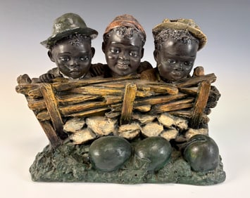 Antique Black Americana 3 Boys at Fence