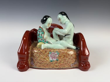 Chinese Erotic Polychromed Couple on Couch