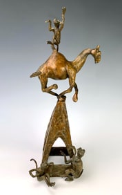 Bronze Sculpture Frolicking Monkeys & Camel