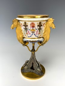 Antique Silverplate & Porcelain Figural Goblet