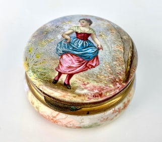 Small Austrian Enameled Hinged Powder Box C. 1880