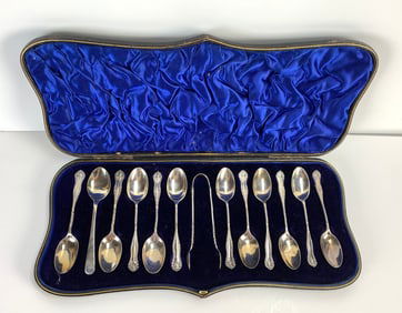 12 English Sterling Teaspoons In Case