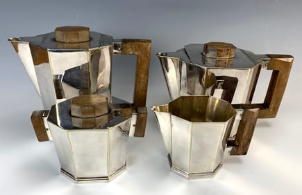 French Art Deco Silverplate Tea Set c.1930's