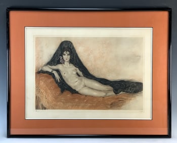 Edouard Chimot Nude Etching "Odalisque"