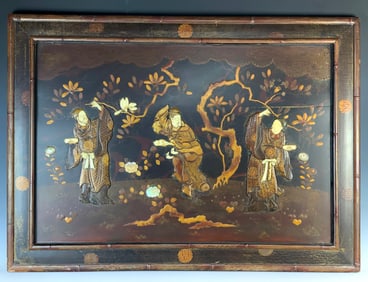 Antique Japanese Lacquer & Bone Wall Plaque
