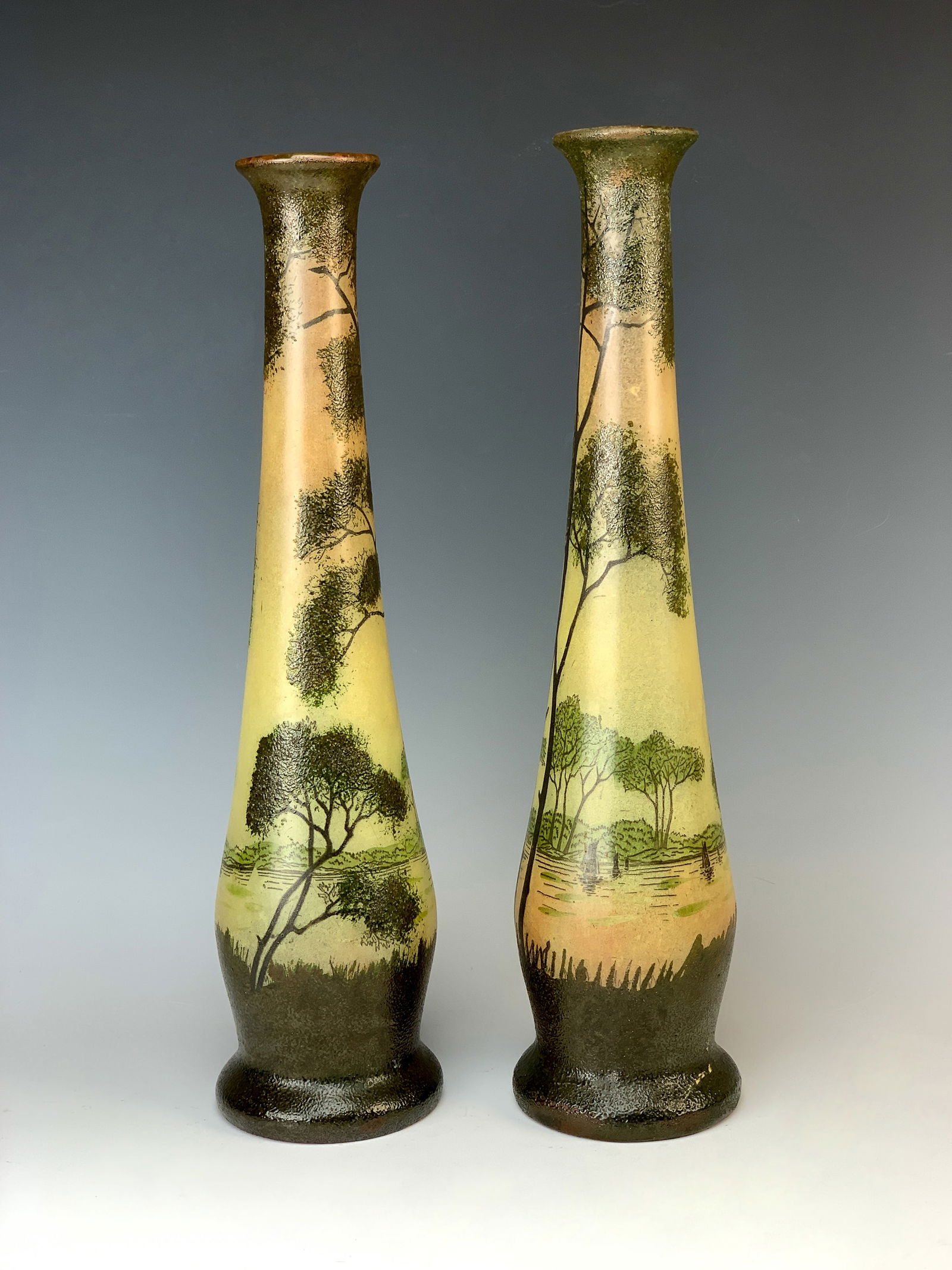 Pair Of Legras Enameled Art Glass Scenic Vases (1 of 2)