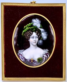 Limoges Enamel Portrait of Lady w Bronze Frame