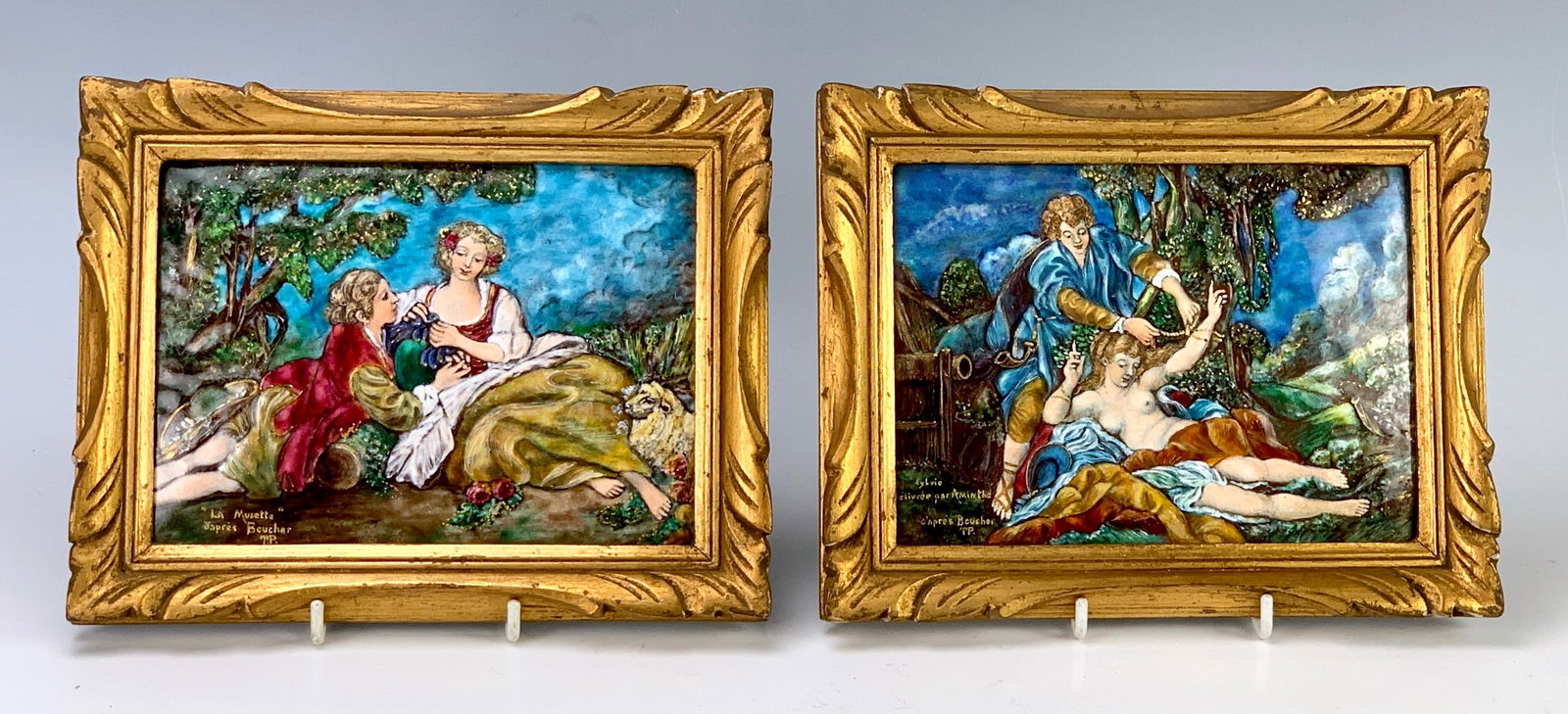 Pair Limoges Enamel Plaques after Boucher (1 of 5)