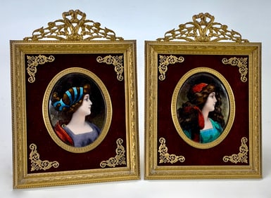 Two Limoges Enamel Portrait Miniatures of Ladies