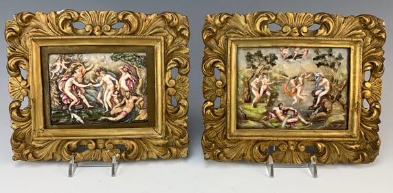 Pair Capodimonte 19th Century Mythological Plaques