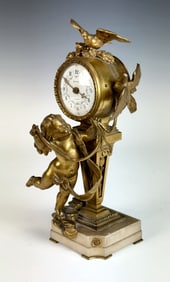 Antique Bronze Clock with Cherub & Doves