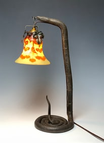 Iron Snake Lamp  Le Verre Francais Art Glass Shade