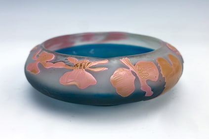 Galle Cameo Glass Small Bowl w Orchids