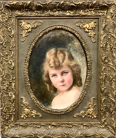 Late 19th Century Portrait Painting of Young Girl