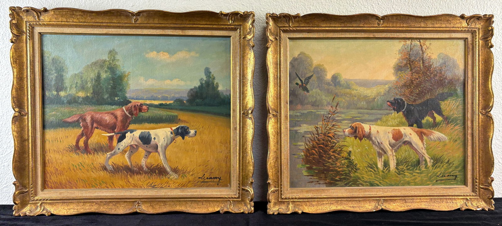 Pair Paintings Hunting Dogs on the Prowl by LeRoux (1 of 6)