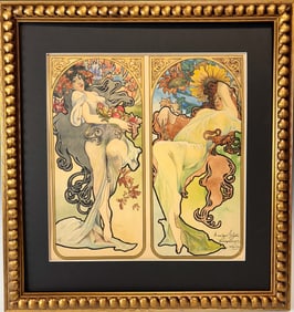 Mucha Style Original Watercolor Painting d.1900