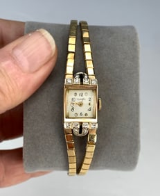 Ladies 14k YG Vintage Wristwatch w/6-10 Diamonds