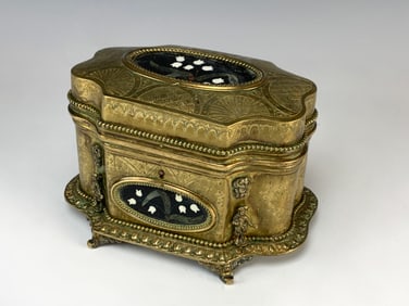 French Gilt Bronze & Pietra Dura Jewelry Box