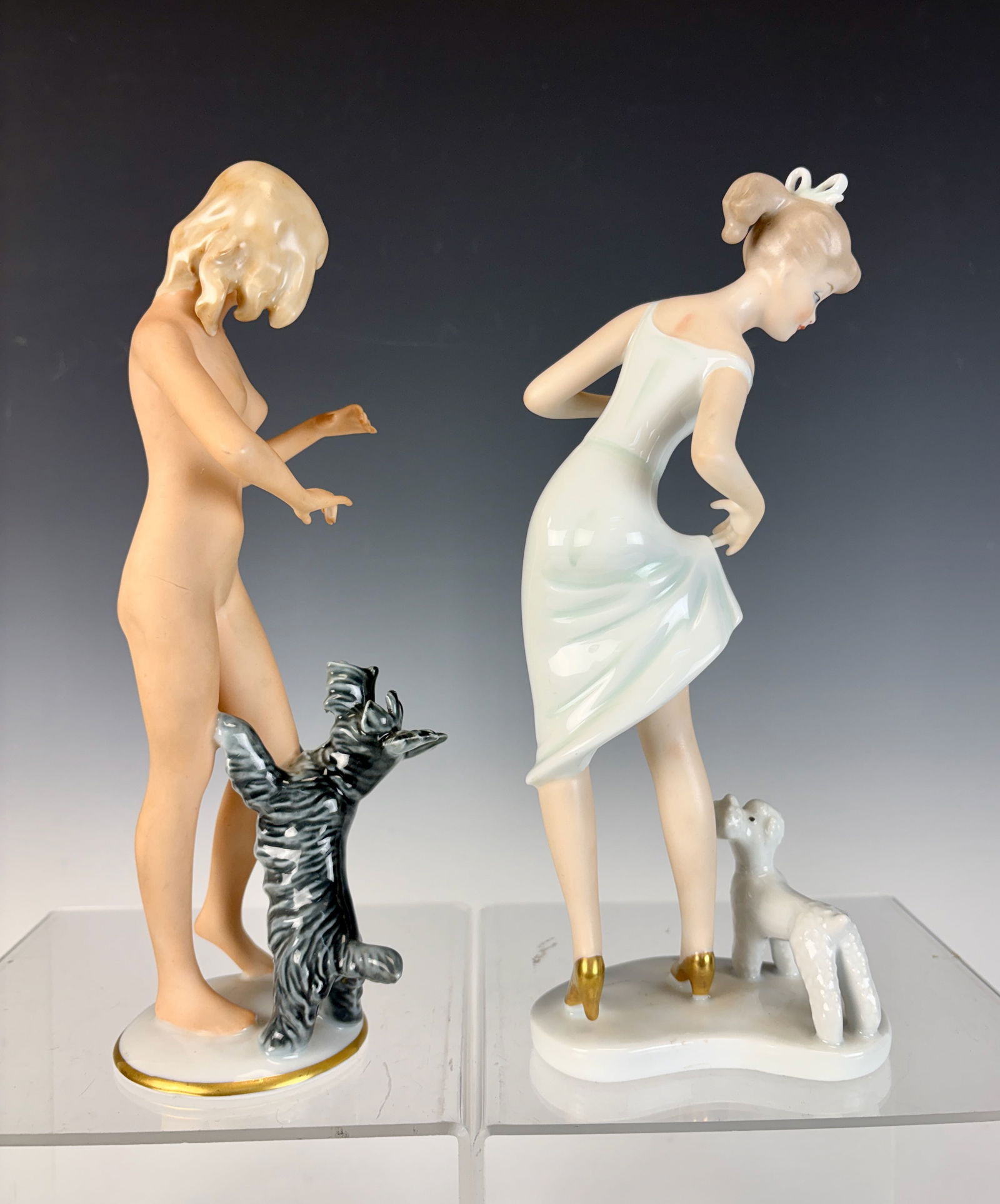 2 Wallendorf Ladies w Dogs Porcelain Figurines - 2