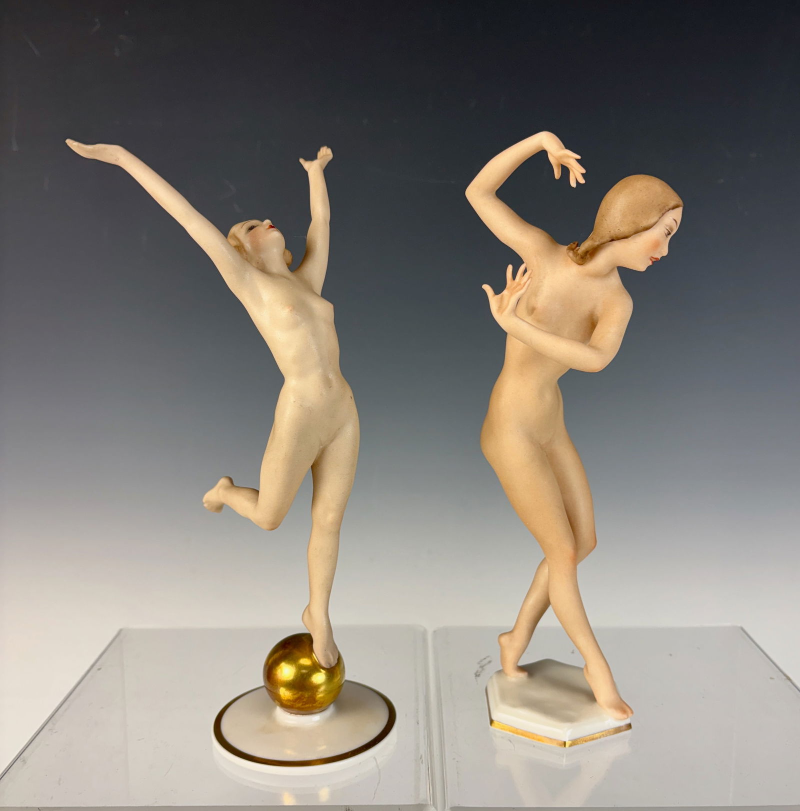 2 Hutschenreuther Porcelain Nudes Figurines: Two fine porcelain nude figures, both signed Hutschenreuther, beautifully modeled with refined detail and graceful form. 8¾” tall × 4” widest. In excellent condition.