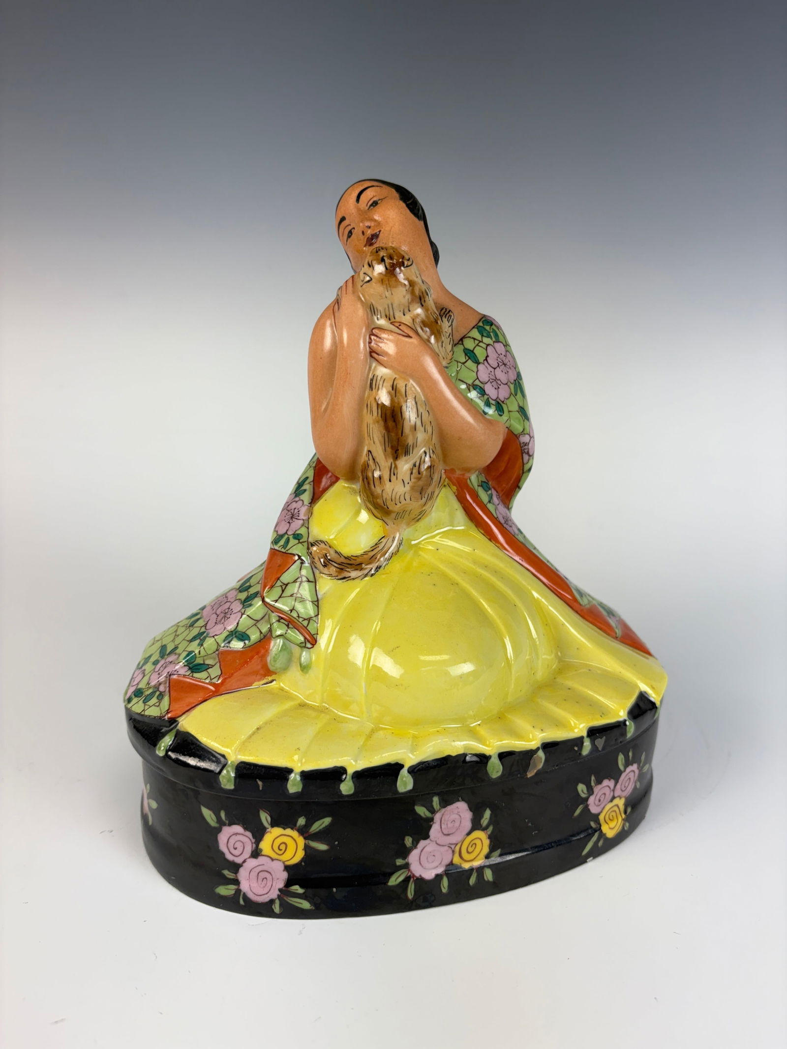 Art Deco Woman with Cat Powder Jar (1 of 4)