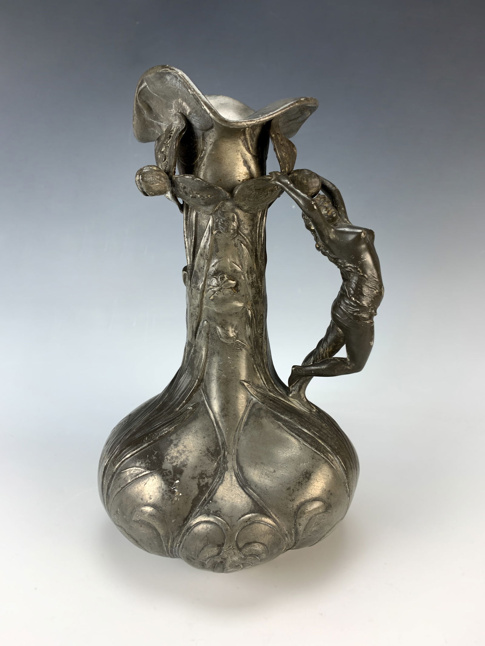 Art Nouveau Pewter Pitcher w Nude Sgd Pelz (1 of 5)