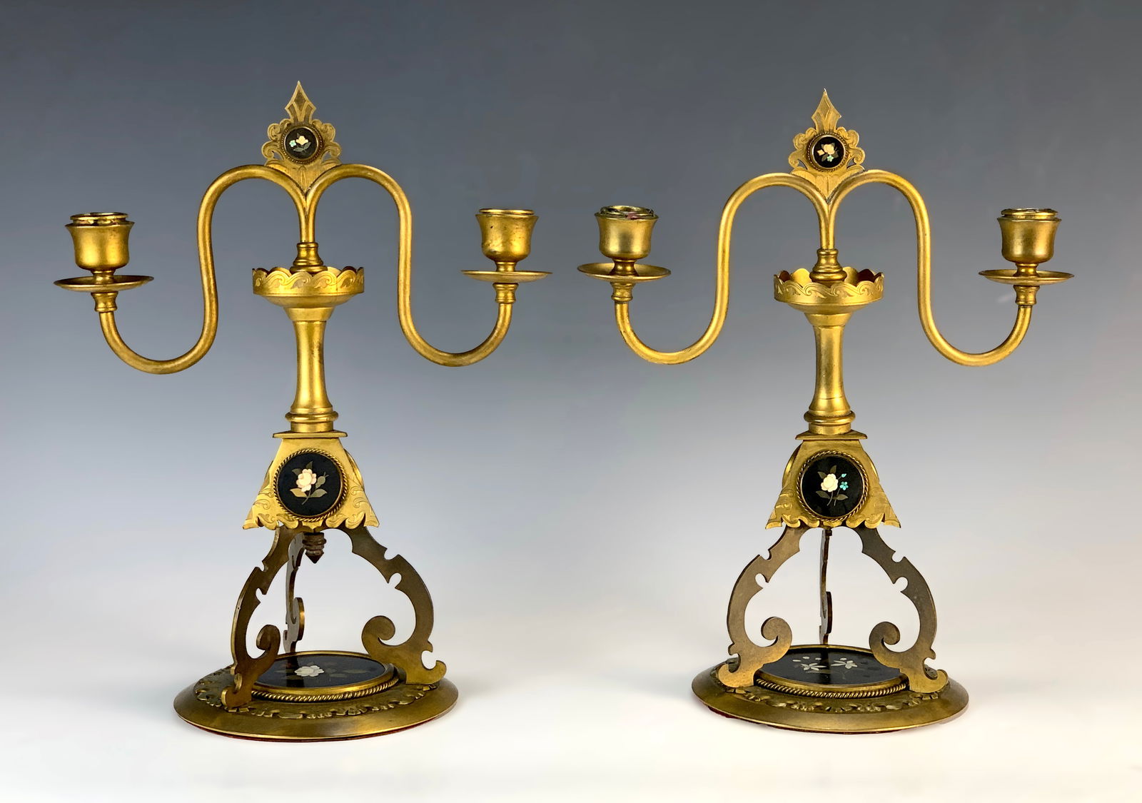 Pair Pietra Dura & Bronze Candlesticks c.1900 (1 of 6)
