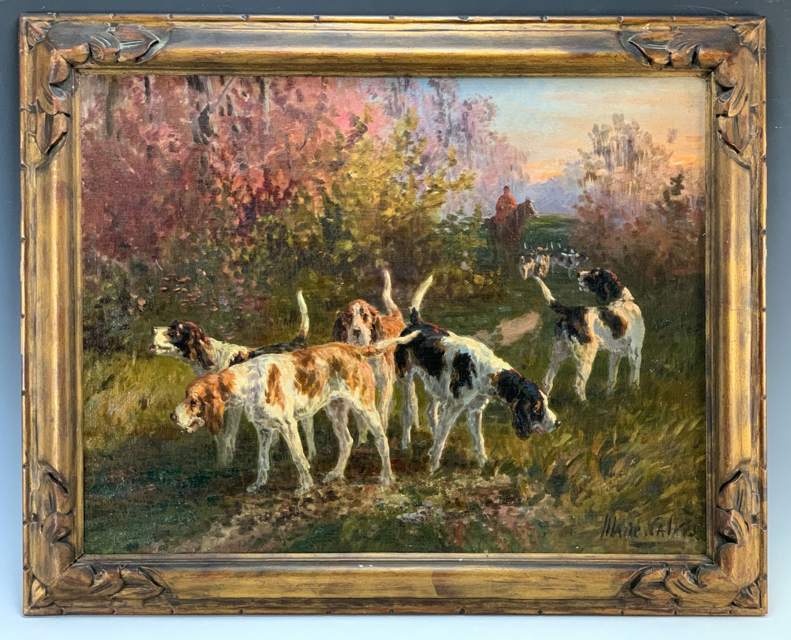 Marie Calves Oil Painting "Group of Dogs Hunting" (1 of 3)