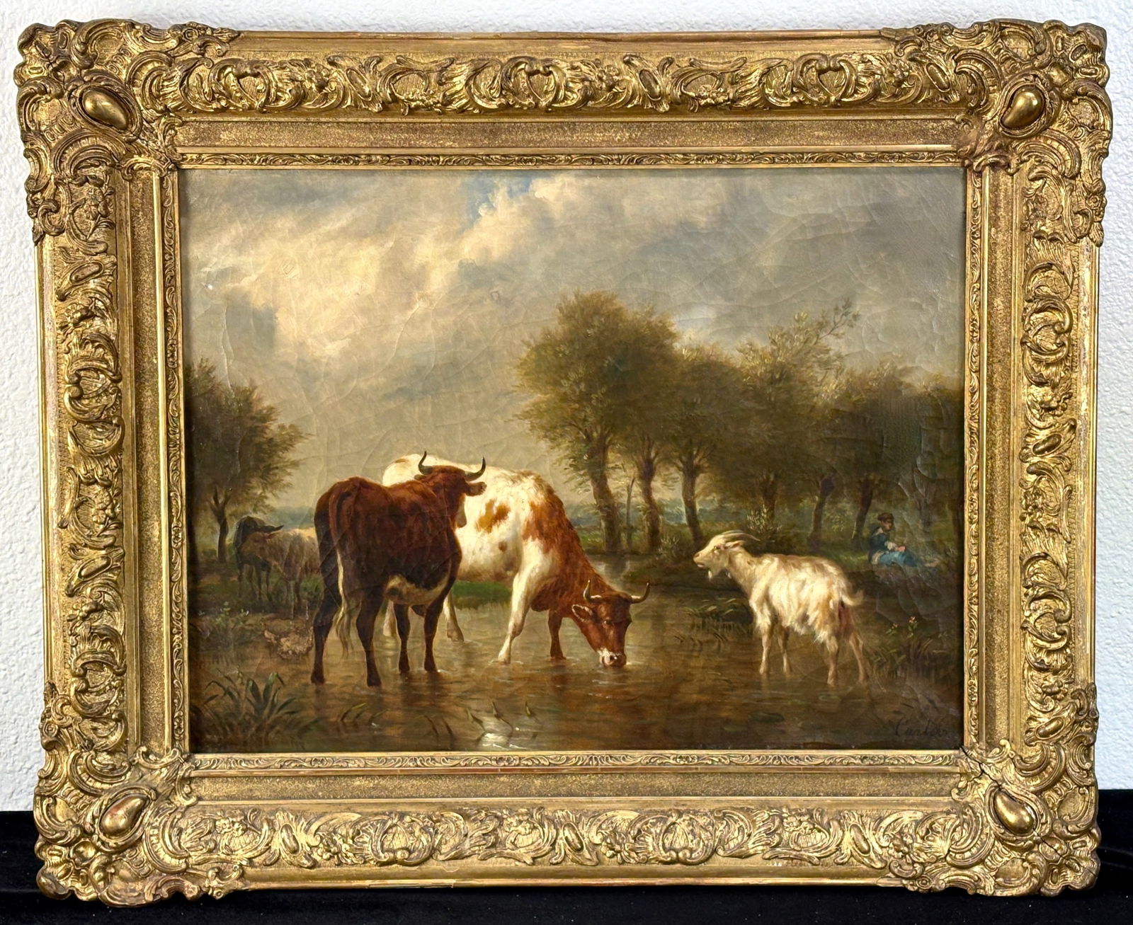 Karl Cartier Cows Drinking Pastoral Oil Painting (1 of 6)