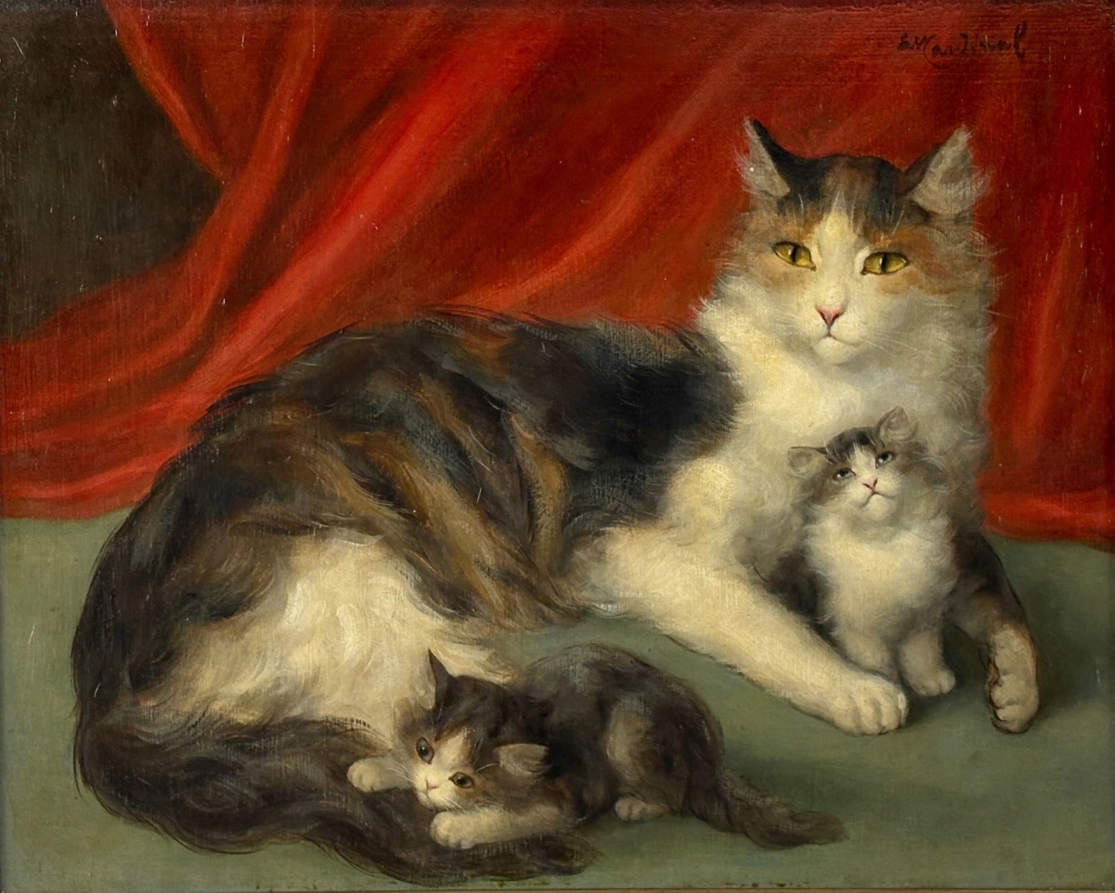 Emile Cardinal Cat & Her Kittens Oil Painting - 2