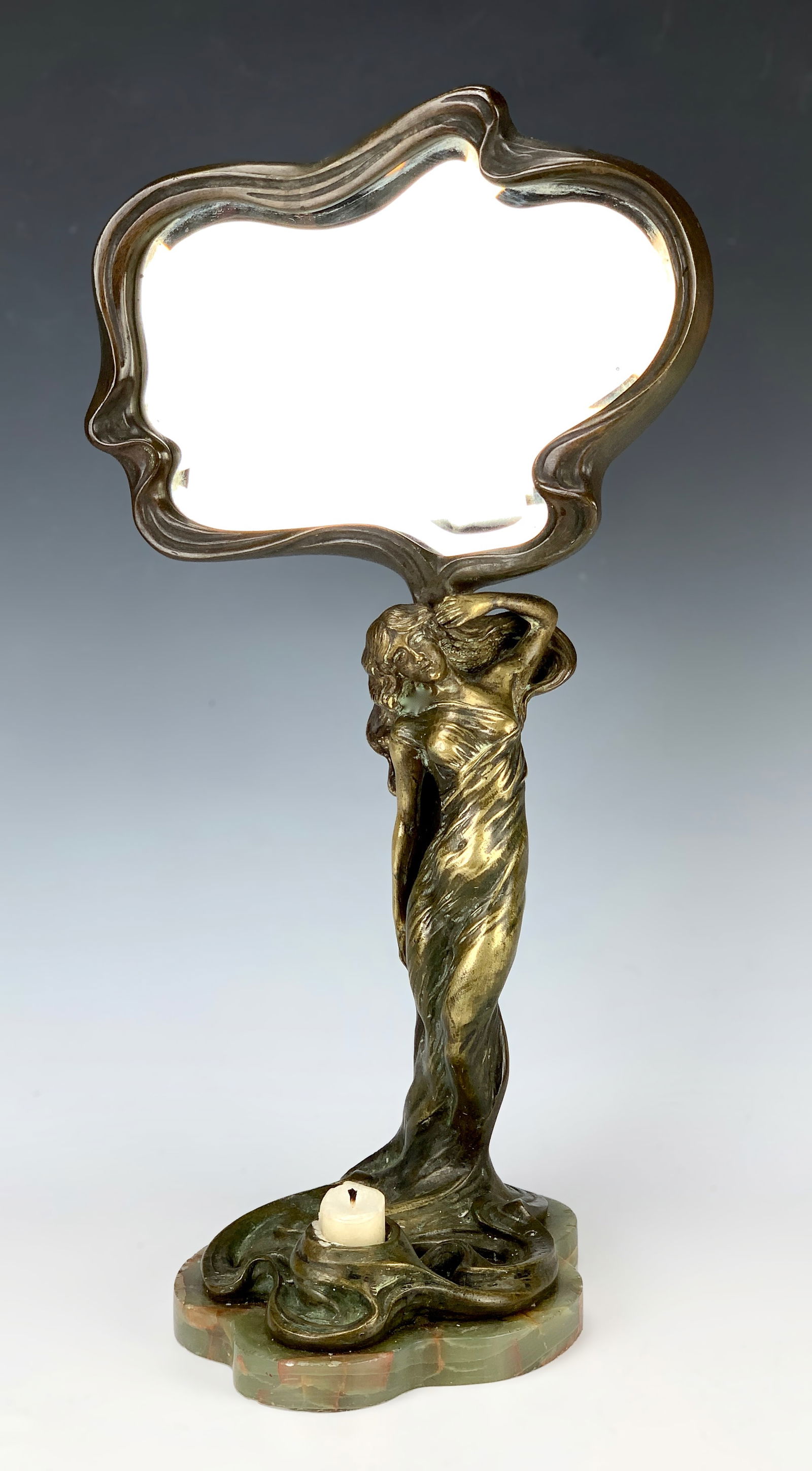 Art Nouveau Bronze Lady Table Mirror Sgd. Sibeud (1 of 3)